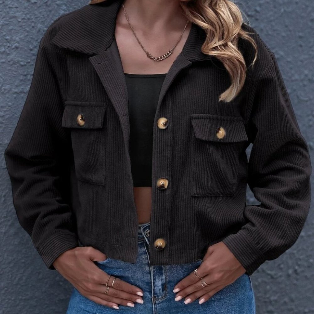 Corduroy trucker jacket shacket button up pocket - Picture 5 of 12